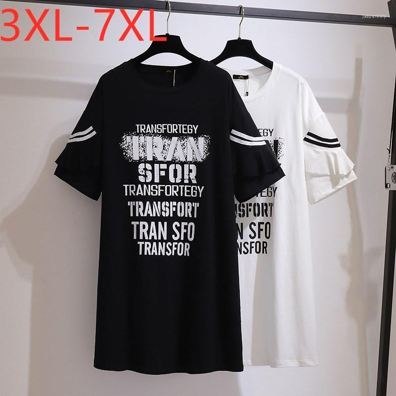 

Plus Size Dresses 2022 Ladies Summer T-shirt Dress For Women Large Short Sleeve Loose Cotoon Print Mini 3XL  5XL 6XL 7XL Jasp22, Black