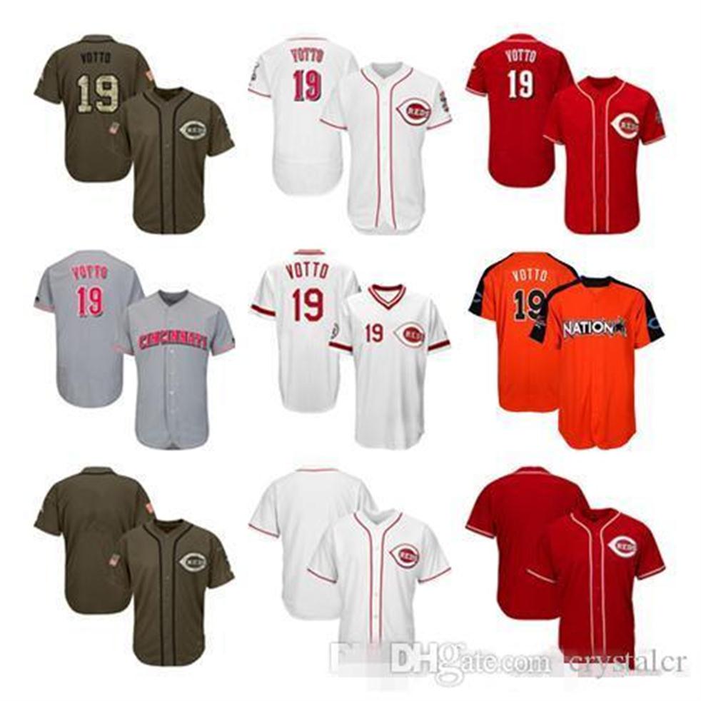 Mens Women Youth Reds Jerseys 19 Votto Blank Jersey Baseball Jersey White Gray Grey Red Green Salute to Service Players Weekend Al275B