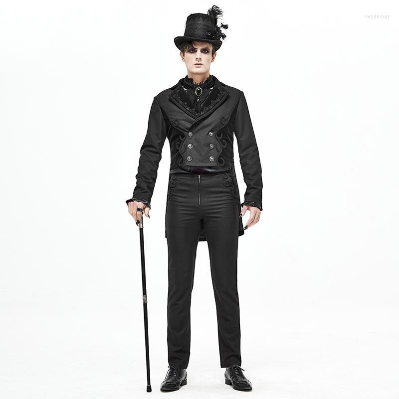 

Men' Wool & Blends Retro Leather Velvet Tuxedo Jacket Punk Autumn And Winter Short Long Banquet Magician Suit Kend22, Black