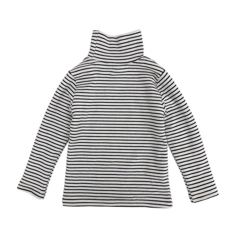 

T-shirts 2022 Winter Kids Boys Girls High Collar Plus Velvet Striped Bottoming Shirt Casual Long Sleeve Warm Tops Outfit For 1-7YrsT-shirts, Black