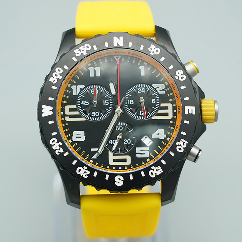 

Luxury Men's Watch Japan Quartz Endurance Pro Avenger Chronograph 44mm Watches Yellow Rubber 1884 Men Watches Hardex Glass Wristwatches