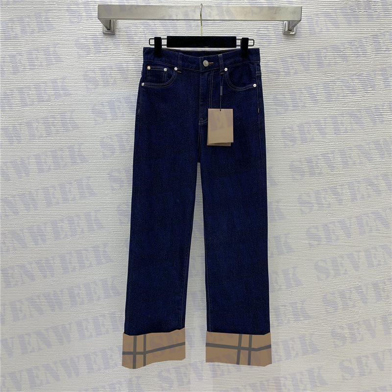 Plaid Motif Femmes Jeans Droite Pantalon De Mode Taille Haute Stretch Pantalon Dames Denim Long Pantalon Designer Vêtements