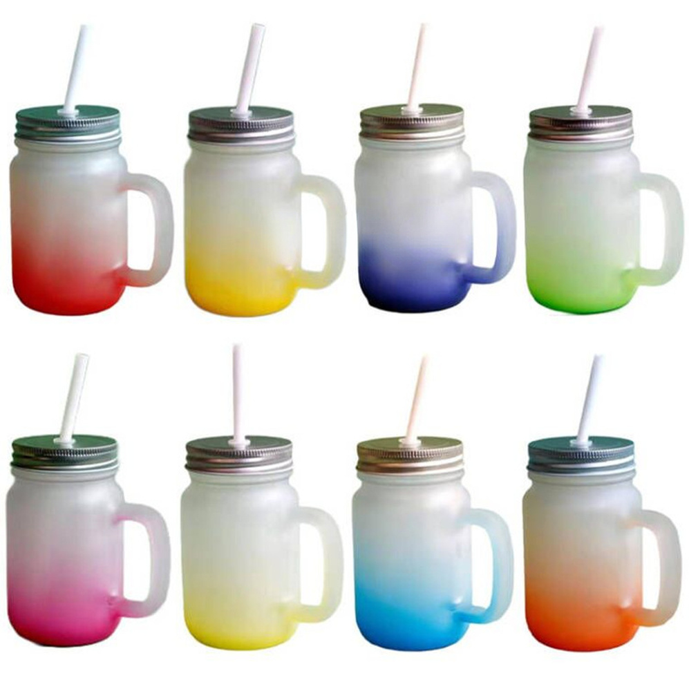 

Sublimation 15oz Mason Glass Cups Tumbler Frosted Glass Juice Jar Beverage Drinking Beer Mug With Straws And Handle sxjun6, Mixed colors