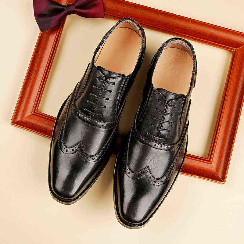 

Dress Shoes First Layer Leather Handmade Shoes 2022 New Block Carved Business Formal Men's Derby Trend 220812, Black