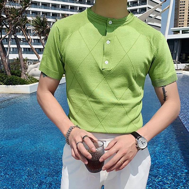 

Men' Sweaters Japanese Fashion Round Neck Short-sleeved Knitted Sweater Summer Men' Slim Thin Section Business Pullover MenMen, Green