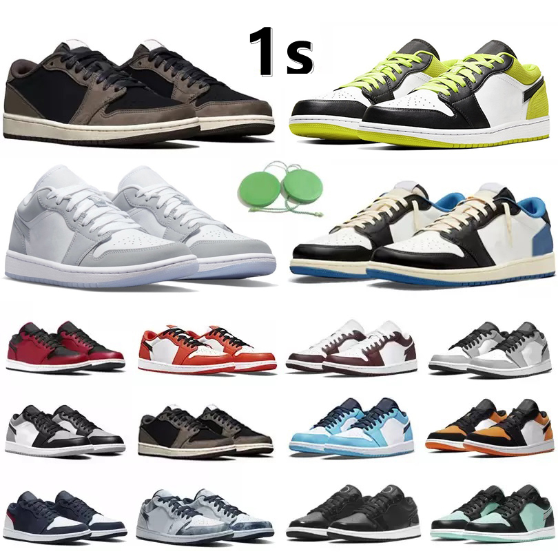 

Jumpman 1 1s Low Men Basketball Shoes Sneaker Reverse Dark Mocha Fragment White Camo Wolf Grey Paint Drip UNC Royal Cyber Bred Toe Women Trainers Sports Sneakers, Color#31