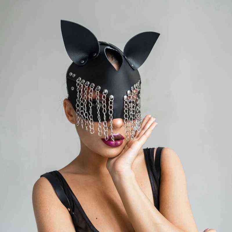 NXY Bondage Sexy Cat Masks Fetish Wear Belts érotiques BDSM Masque pour les yeux féminins Costumes de jeu pour adultes pour femmes hommes Rave Co