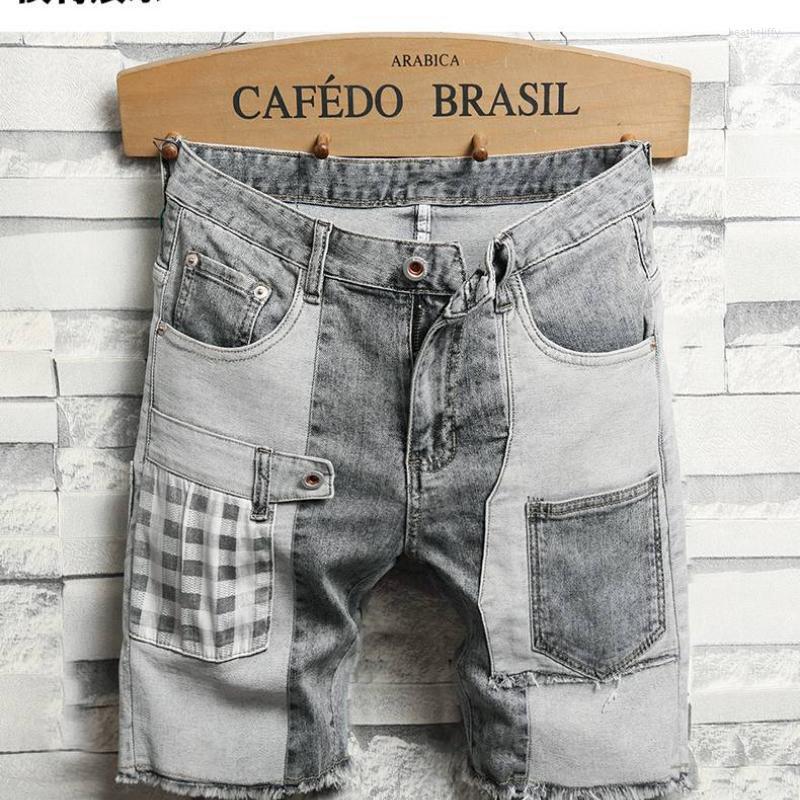 

Men's Jeans Man Summer Patch Denim Shorts High Quality Male Cotton Casual Straight Fit Gray Pants 38Men's Heat22, Blue