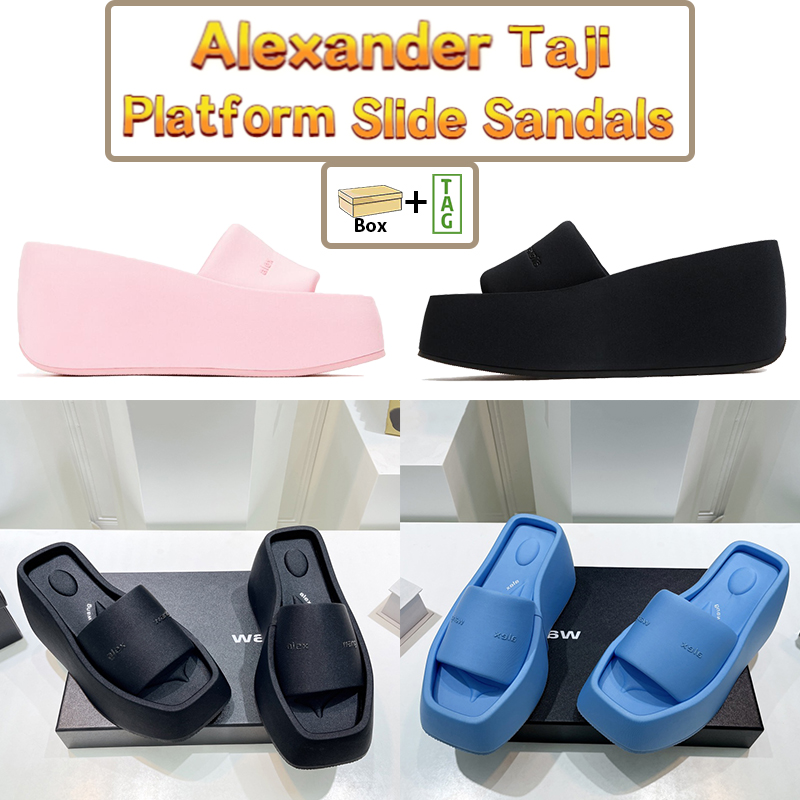 

With Box Alexander Slippers Square Toe Beach Sandal Taji Platform Slide Sandals Pink Blue Black Luxury Women Shoes Summer Slides US 5-10, Double shoe box