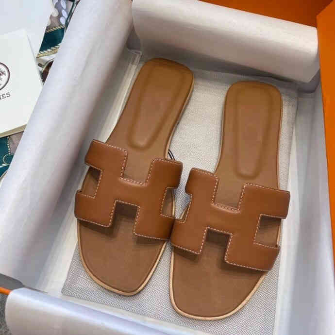 

Oran Sandals Summer Pure Handmade Togo Leather h Slipper Palm Print Honey Wax Line Flat Bottom Slipper Leather Beach Leisure Women's Sandal, Brown thick heel