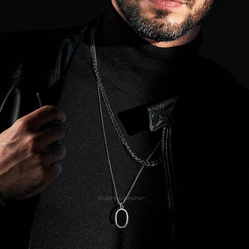 

Pendant Necklaces Men Necklace Oval Round Stainless Steel Minimalist Black Pendants.French Style Vintage JewelryPendant