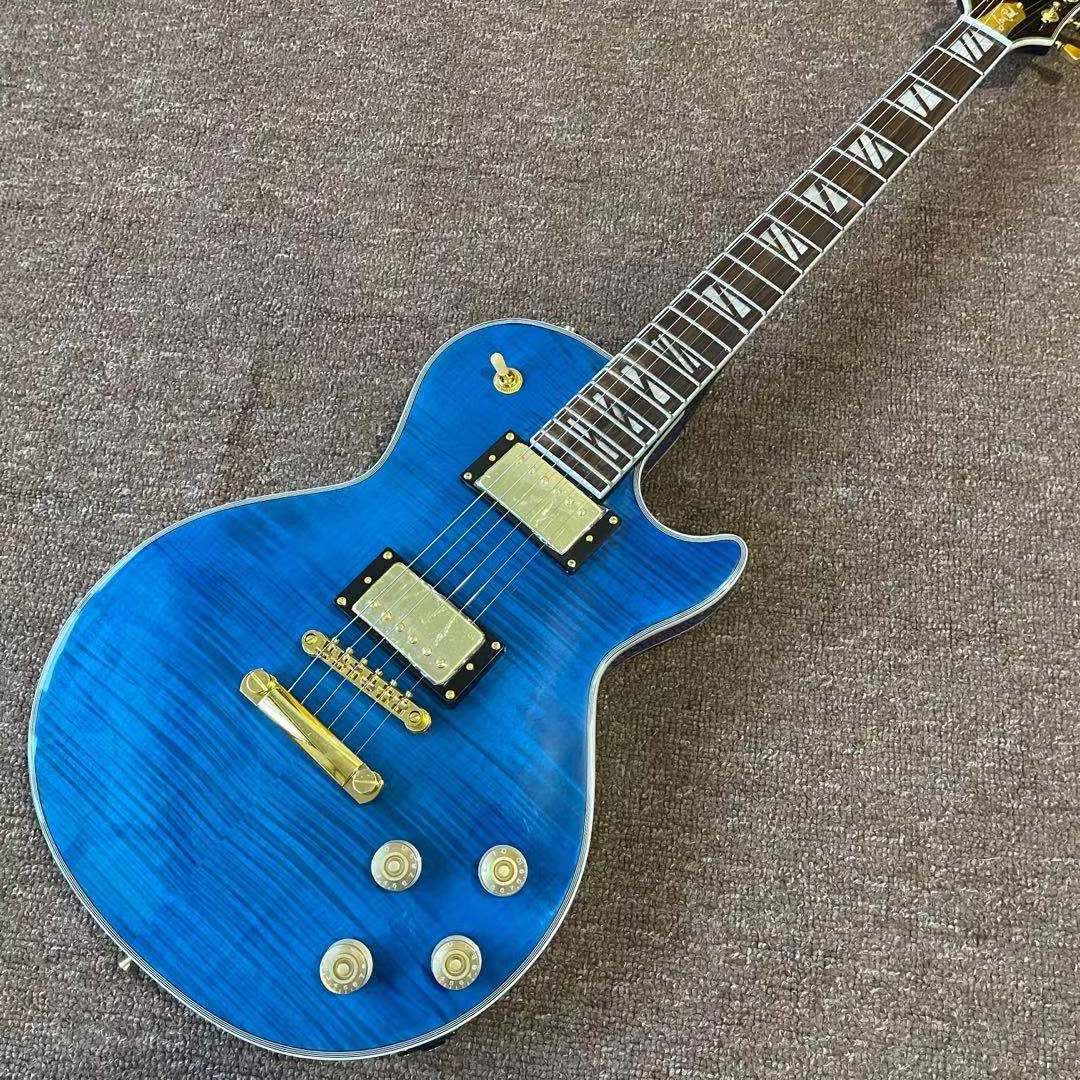 Custom Electric Guitar Blue color Tiger flame maple top gitaa high quality pickups handmade 6 stings guitarra.mahogany body