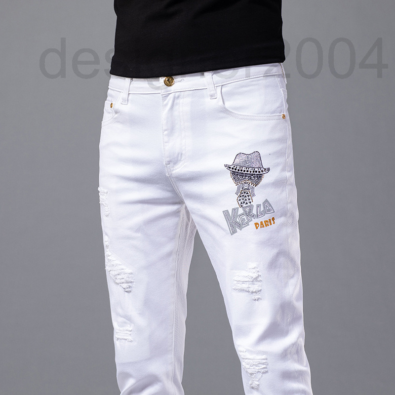 Designer de jeans masculin 2022 Été Nouveau décalage mince Drill Foret Purple Letter Slim Fit Elastic White Jeans Men 4GUT