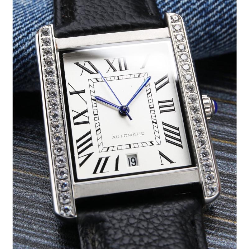 

Wristwatches Mens Tanks Automatic Mechanical Watch Black Brown Beathe Scratch-proof Diamond