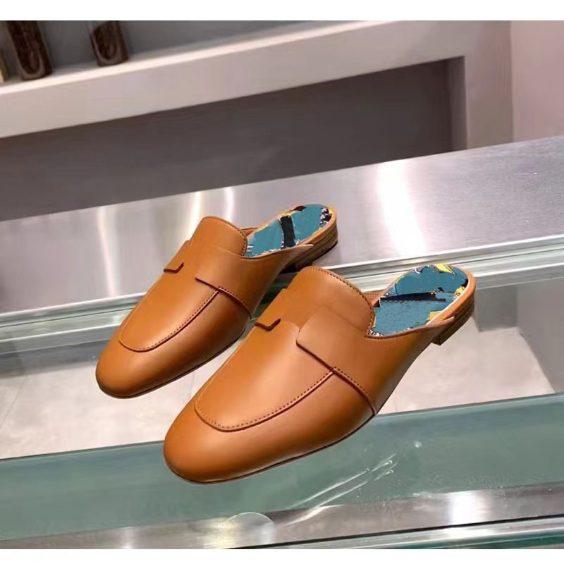 

new arrival slippers genuine leather good quality solid color h shape design flat slippers cover toes autumn shoe casual wear shoes lager size 41/42/42 US 10/11/12