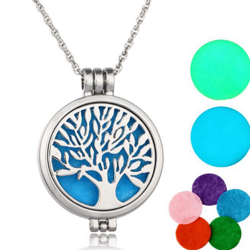 

Tree of Life Necklace Luminous Aromatherapy Alloy Perfume Oil Diffuser Essential Choker Pendant Open Locket for Women children Accessories Bijoux