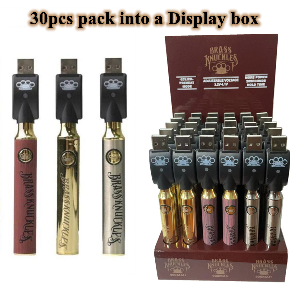 

BK Brass Knuckles Battery 510 Thread 900mAh Black Gold Wood SS Preheat Adjustable Backwoods Cookies Bottom Voltage Adjustable Usb Charger Vape Pen