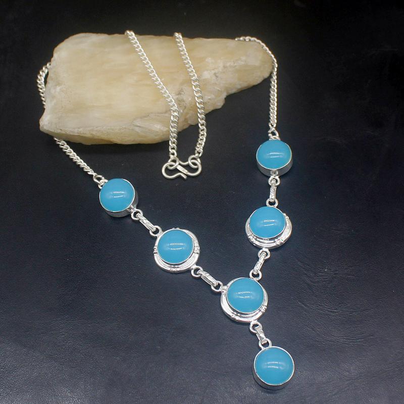 

Chains Hermosa Jewelry Lovely Fashion Charm BlueAgate Silver Color Chain Necklace For Women Ladies Gift 33cm 20225162Chains