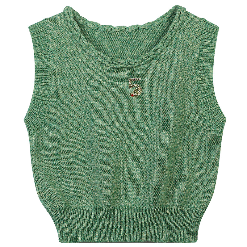 

606 2022 Runway Summer Brand Same Style T Shirt Crew Neck Sleeveless Pullover Green Vest Women' Sweaters mingmei