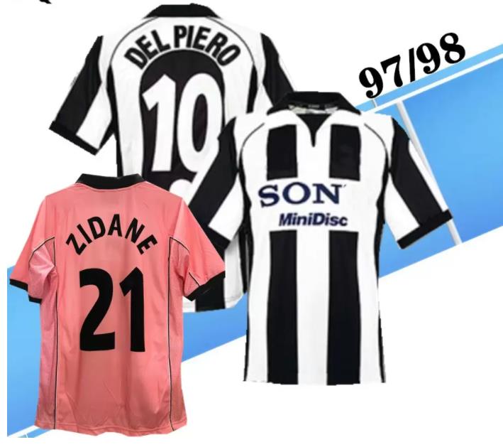 

1997 1998 Home away 3rd Pink Shirt Retro soccer jerseys Zidane #21 Di Livio Deschamps Del Piero 97 98 tus classic Retro football shirts, Black