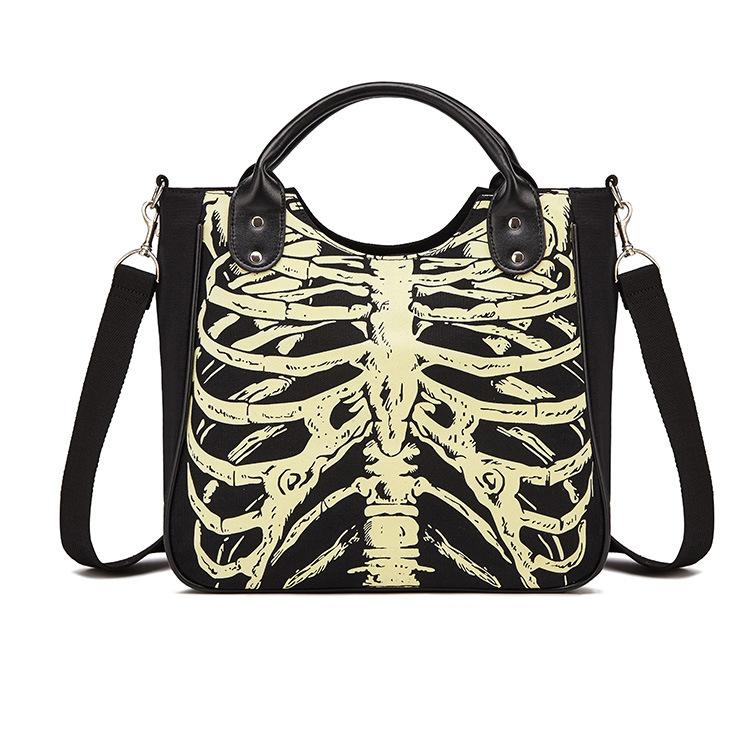 

Evening Bags Women's Canvas Bag Luminous Fashion Skull Crossbody Print Shoulder Designer Handbags 068Evening, As pic