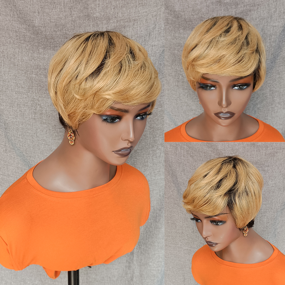 

LX Brand Highlight Blonde Short Bob Wig Pixie Cut Wig Human Hair Wigs With Bangs Brazilian Wigs for Black Women Full Machine Made Wigfactory, Default color