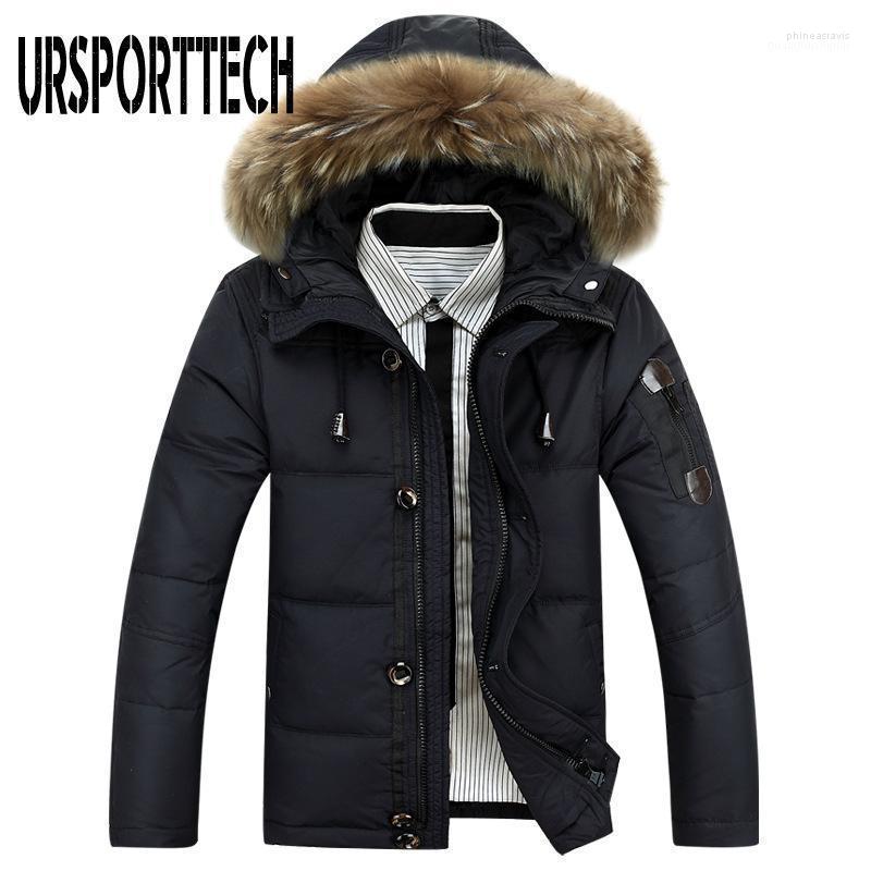 

Men's Down & Parkas Style Winter Jacket Men Big Size -4XL Real Fur Collar Hooded White Duck Thick Jackets Warm Coats Phin22, Black