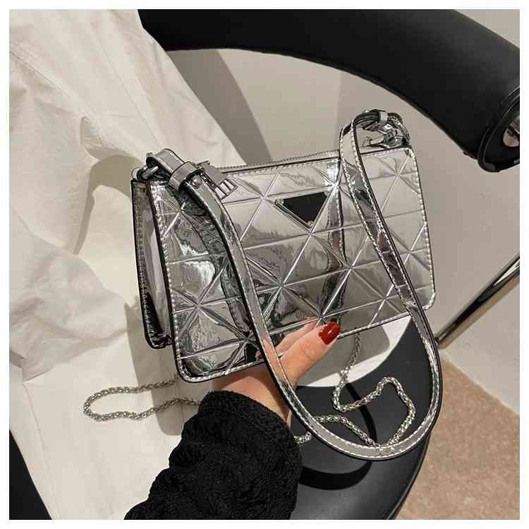 

2022 new trendy New shiny chain small square mirror laser underarm simple single Shoulder Messenger women's bag fashion, Black