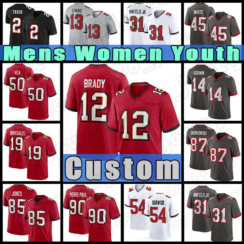 

12 Tom Brady 13 Mike Evans Jerseys Chris Godwin 85 Julio Jones Football Devin White Rob Gronkowski Buccaneeres Logan Hall Antoine Winfield Jr Kyle Trask Lavonte David, Custom men (h d)