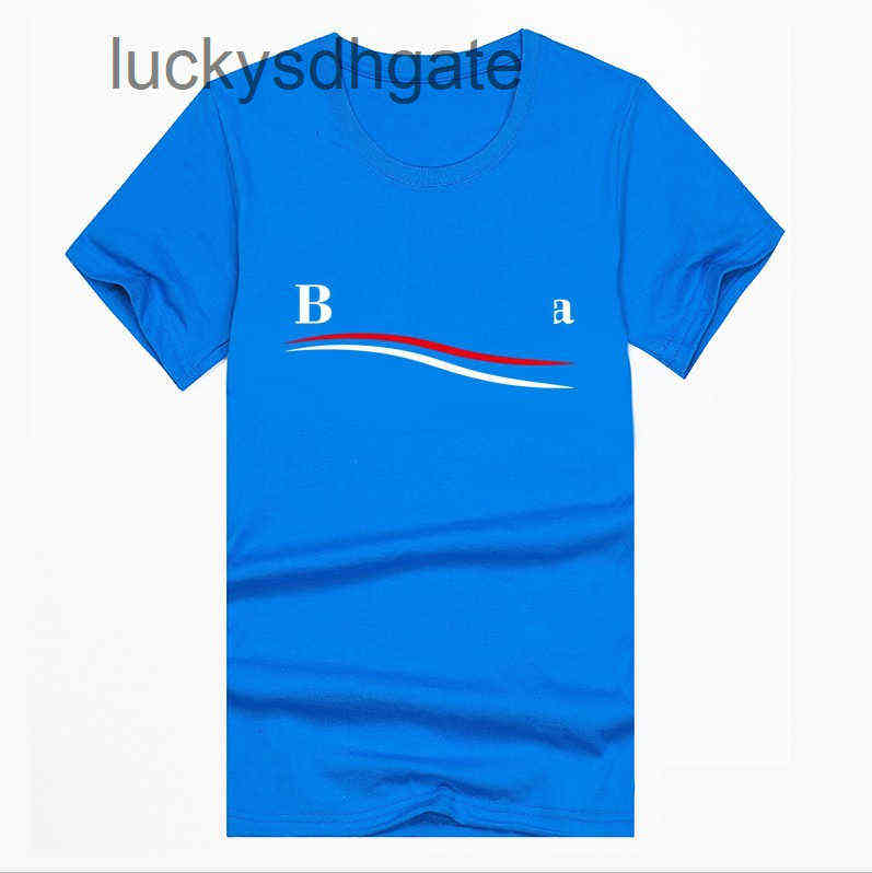 

Designer Bal T shirt and shirts 21ss tide brand wave stripe coke round neck T-shirt loose Ulzzang Cotton Short Sleeve T-Shirt Top Paris tee, Aqua blue