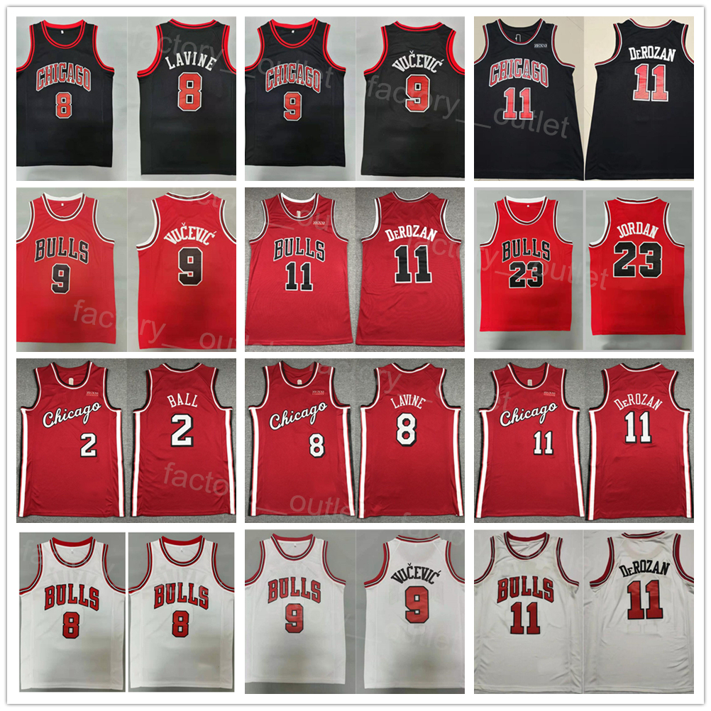 Men Basketball DeMar DeRozan Jersey 11 Zach LaVine 8 Lonzo Ball 2 Nikola Vucevic 9 Michael 23 Team Color Black Red White Breathable Pure Cotton T-image-766270689