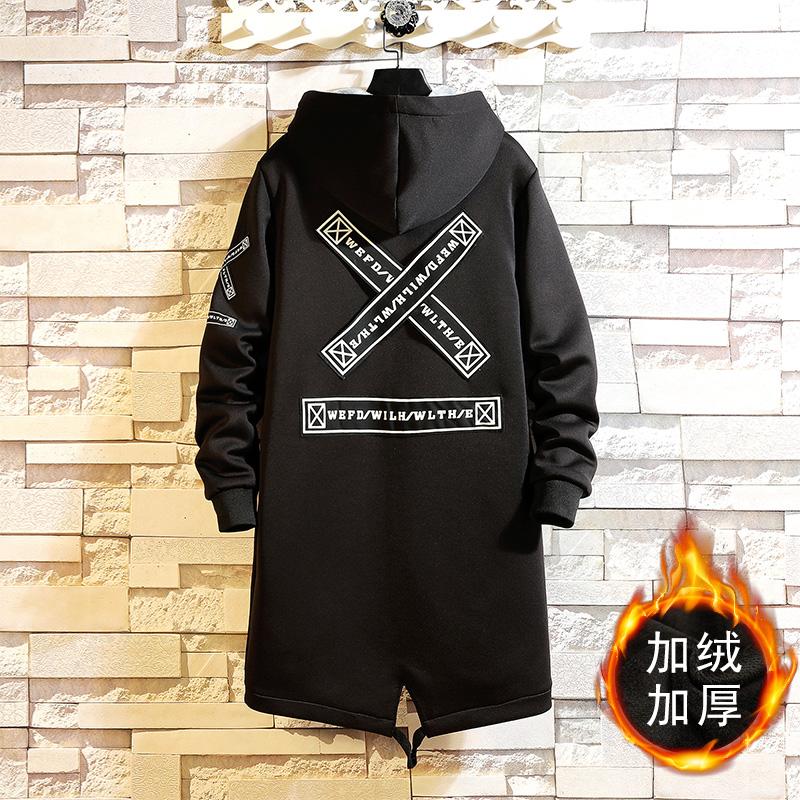 

Men' Jackets Streetwear Men Hooded Winter Thicken Fleece Jacket Casual Trench Coat Mens Windbreaker Male OutwearMen, White