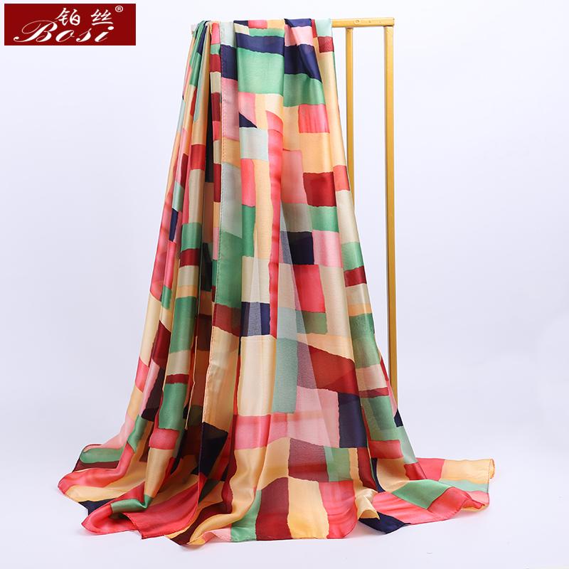 

Scarves Silk Satin Scarf Multicolor Print Women Long Summer Solid Shawl Fashion Hijab Beach Soft Foulard FemaleScarvesScarves