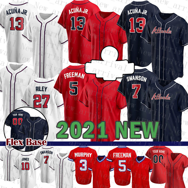 

Baseball Jersey Atlanta 2021 New Braves 13 Ronald Acuna Jr. Mens 5 Freddie Freeman Women 27 Austin Riley 10 Chipper Jones 7 Dansby Swanson, Patch+flex base(yongshi)