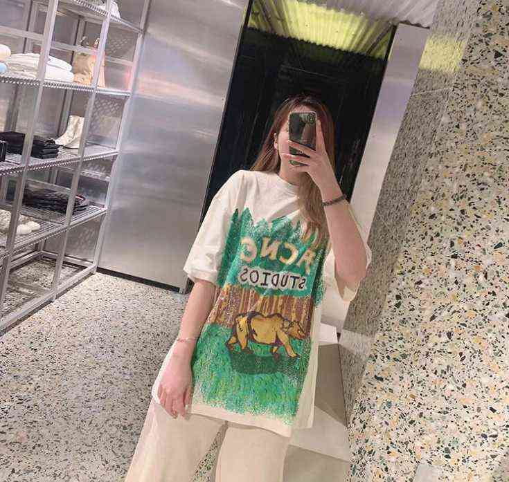 

Acne Studios and Polar Bear Animal Print Short Sleeve T-shirt Loose Oversize Tee, Green