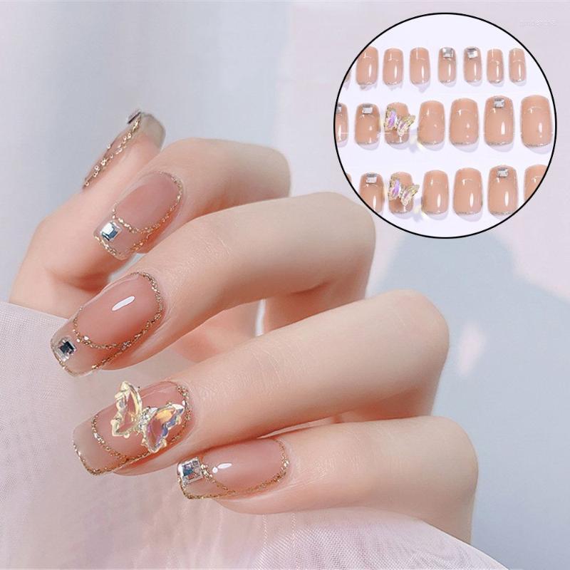 

False Nails 24Pcs Butterfly Nail Patch Multiple Styles Wear Full Cover Manicure For Girls Prud22, White