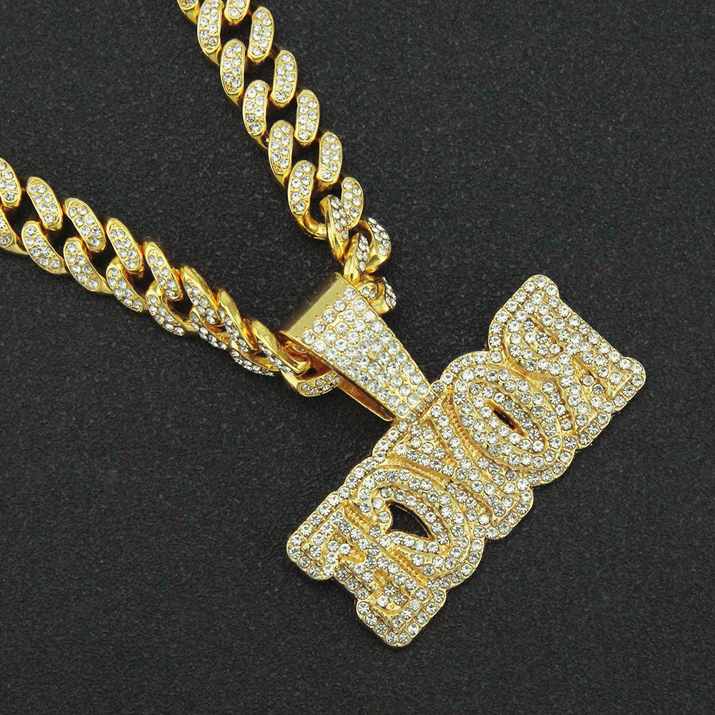 

Creative stitching diamond letter pendant Cuba Necklace hip hop rap network popular Yiwu