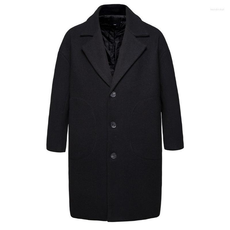 

Men's Wool & Blends Winter Autumn Jacket Men Single Breasted Overcoat Loose Long Trench Coat Casual Woolen Arrivals Kend22, Black