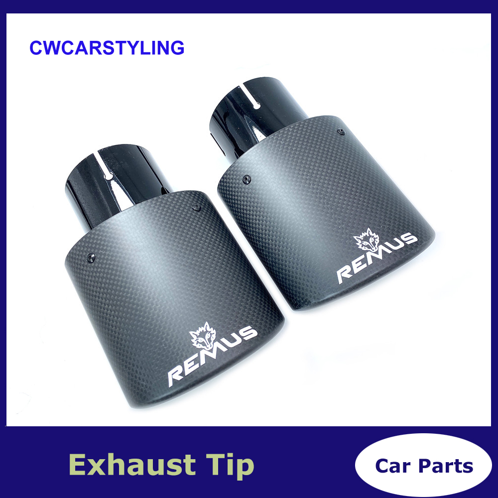 1 PC ovale incliné mat Fiber de carbone avec Remus Logo noir en acier inoxydable embout d'échappement tuyau de silencieux de voiture pour BMW voi