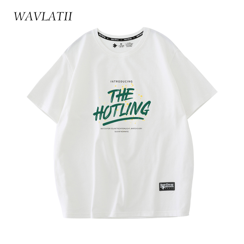 

WAVLATII Women White 100% Cotton T Shirts Female Fashion Print Green Summer Tees Lady Short Sleeve Tops WT2210 220615, Black