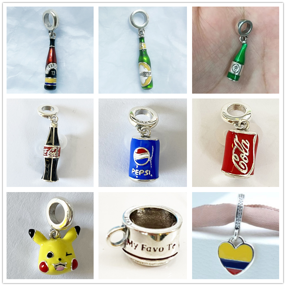 925 Sterling Silver Dangle Charm Beer Red Wine Coke Sprite Beads Bead Fit Charms Bracelet DIY Jewelry Accessories