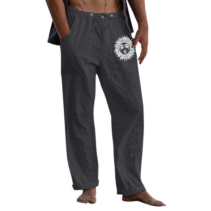 

Men's Pants Male Casual Sun Printed Trouser Full Length Button Pocket Drawstring Pant Boy 10Men's, Green