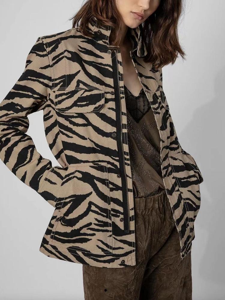 

Women's Jackets High Quality Women Tiger Stripes Single-breasted Back Letters Printed CoatWomen's