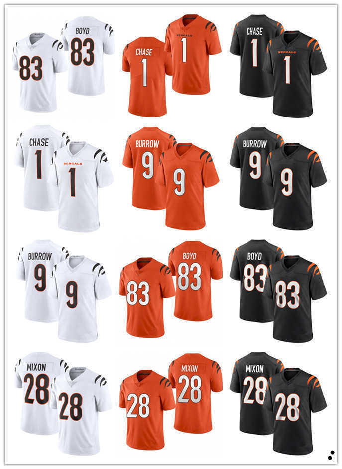

Men Women Cincinnati''Bengals''jersey 9 Joe Burrow 1 Ja'Marr Chase 28 Joe Mixon 83 Tyler Boyd 85 Tee Higgins Football Jerseys, Color