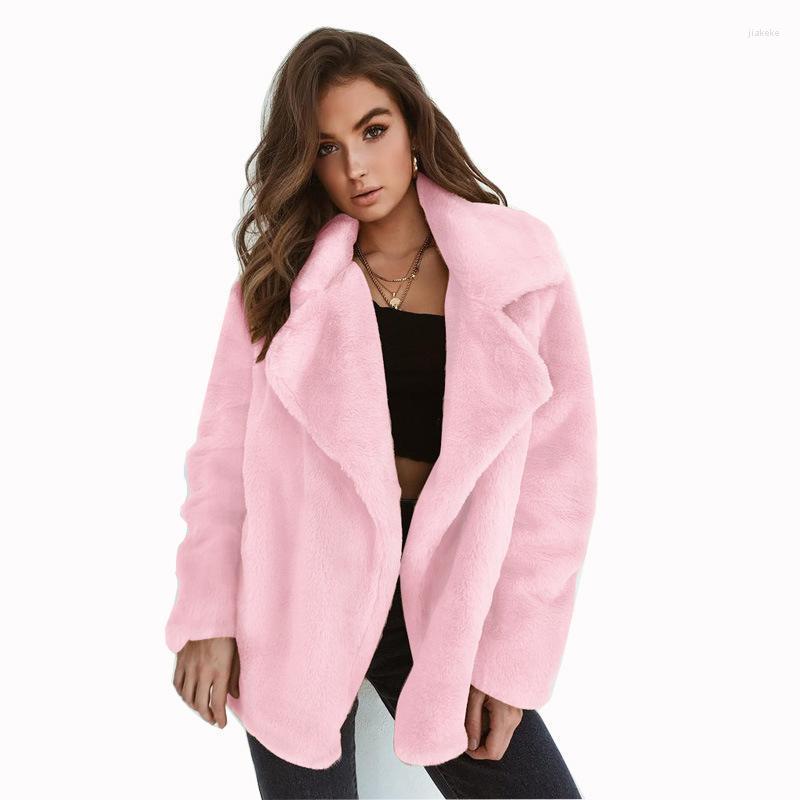 

Women' Jackets Winter Plush Coat Women Turn Down Collar Full Sleeve Soft Fur Casual Thicken Outwear Pink Coats Female CX2380, Brown