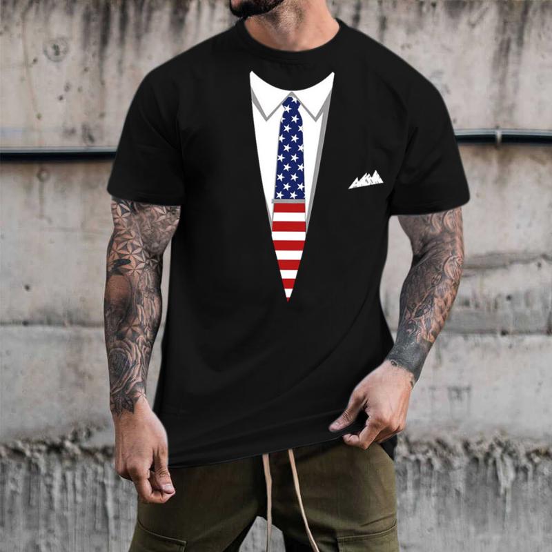 

Men's T-Shirts Mens Ling Sleeved Shirt Male Summer Casual American Suit Print T Blouse Round Neck Short Sleeve Tops ShirtMen's, Black