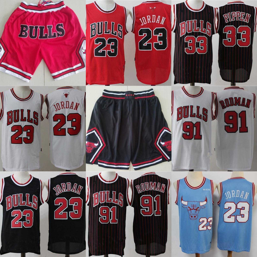 

mens basketball jerseys michael 23 MJ dennis 91 rodman scottie 33 pippen shorts black Red white stitching chicago''bulls''jersey, Color