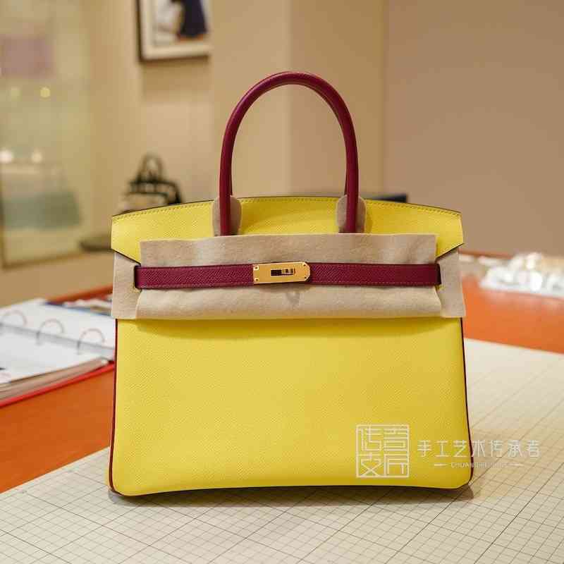 

Designer Herme Handbags Bags 2022 Epsom Leather Lemon Yellow Spell Garnet Bk30cm Gold Buckle Handbag Have