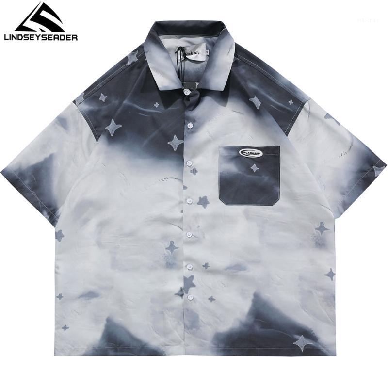

Men's Casual Shirts Streetwear Many Stars Print Harajuku Summer Short Sleeve Oversize Style Polyester For Men, Blue