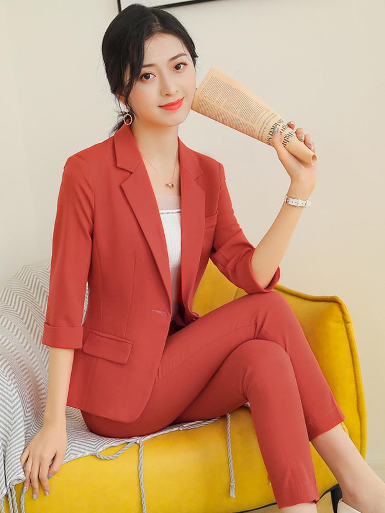

Women's Suits & Blazers One/two Piece Women Fashion Single Button Blazer Pants Solid Color Office Lady Chic Korean Style Set, Orange blazer